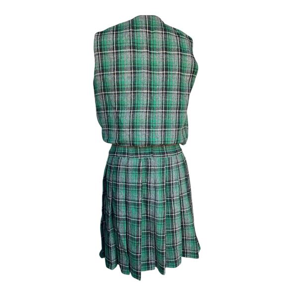 Vintage Plaid Wool Vest Skirt Set Womens Medium 60s Tartan Outfit Matching Retro - Picture 4 of 11